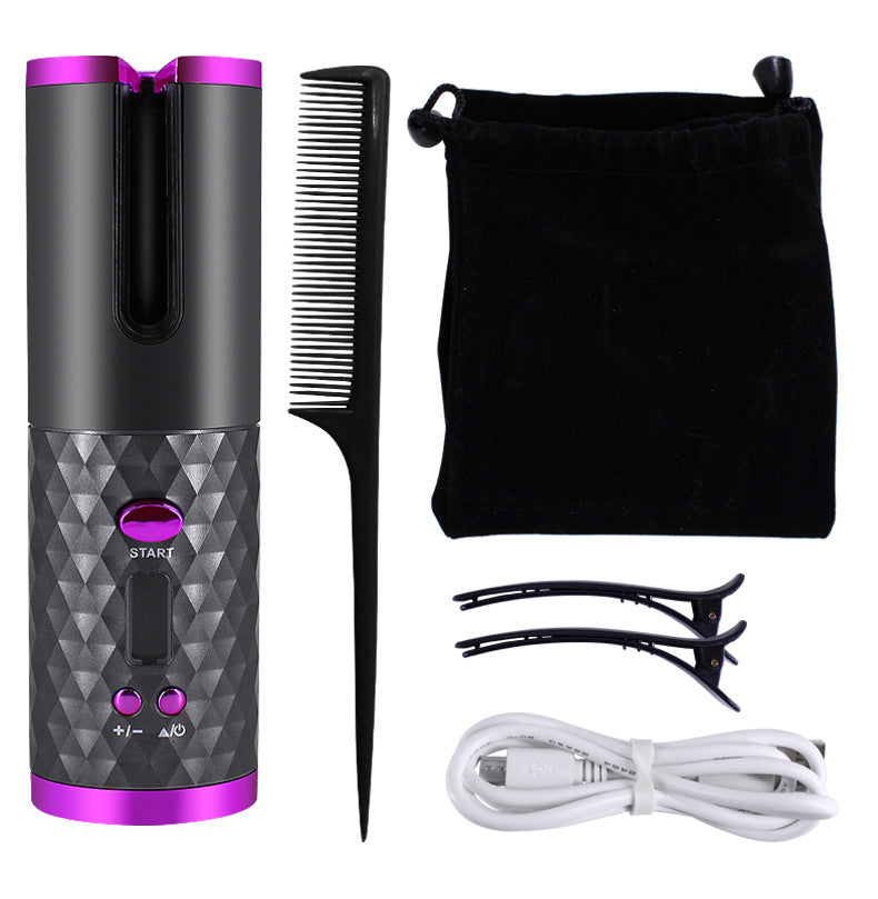 Rechargeable Automatic Hair Curler Women Portable Hair Curling Irمكواة تجعيد الشعر الأوتوماتيكية القابلة لإعادة الشحن للنساء، مكواة تجعيد شعر محمولة بشاشة LCD، مصنوعة من السيراميك، دوارة لتجعيد الشعر وتموجهه
