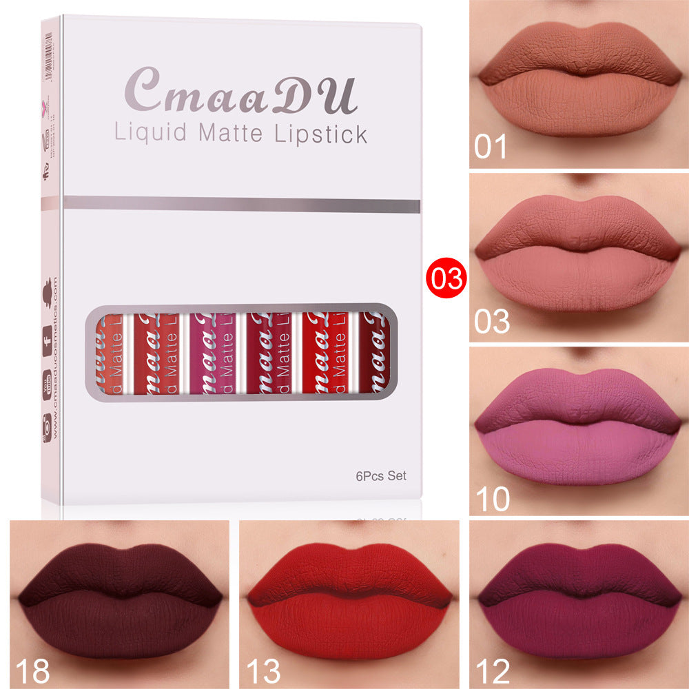 6 Boxes Of Matte Non-stick Cup Waterproof Lipstick Long Lasting Lip Gloss ٦ علب من أحمر الشفاه غير اللامع المقاوم للماء، يدوم طويلاً، ولا يلتصق بالأكواب