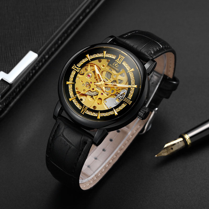 European And American-style Mens Fashionable Hollow-out Mechanical Watch ساعة رجالية ميكانيكية أنيقة بتصميم أوروبي وأمريكي