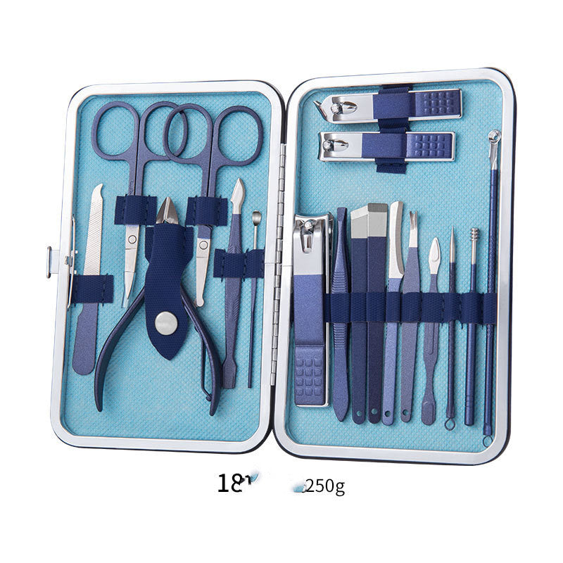 Professional Scissors Nail Clippers Set Ear Spoon Dead Skin Pliers Nail Cutting Pliers Pedicure Knife Nail Groove Trimmers مجموعة مقصات أظافر احترافية، ملعقة أذن، كماشة لإزالة الجلد الميت، كماشة لقص الأظافر، سكين باديكير، أداة تشذيب أخاديد الأظافر