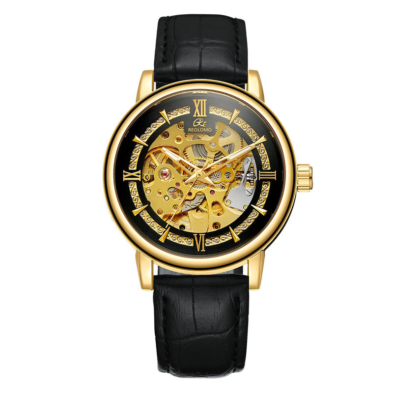 European And American-style Mens Fashionable Hollow-out Mechanical Watch ساعة رجالية ميكانيكية أنيقة بتصميم أوروبي وأمريكي