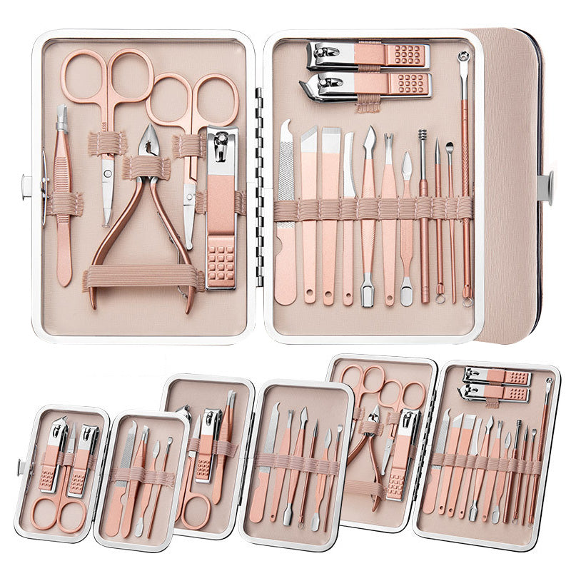 Professional Scissors Nail Clippers Set Ear Spoon Dead Skin Pliers Nail Cutting Pliers Pedicure Knife Nail Groove Trimmers مجموعة مقصات أظافر احترافية، ملعقة أذن، كماشة لإزالة الجلد الميت، كماشة لقص الأظافر، سكين باديكير، أداة تشذيب أخاديد الأظافر