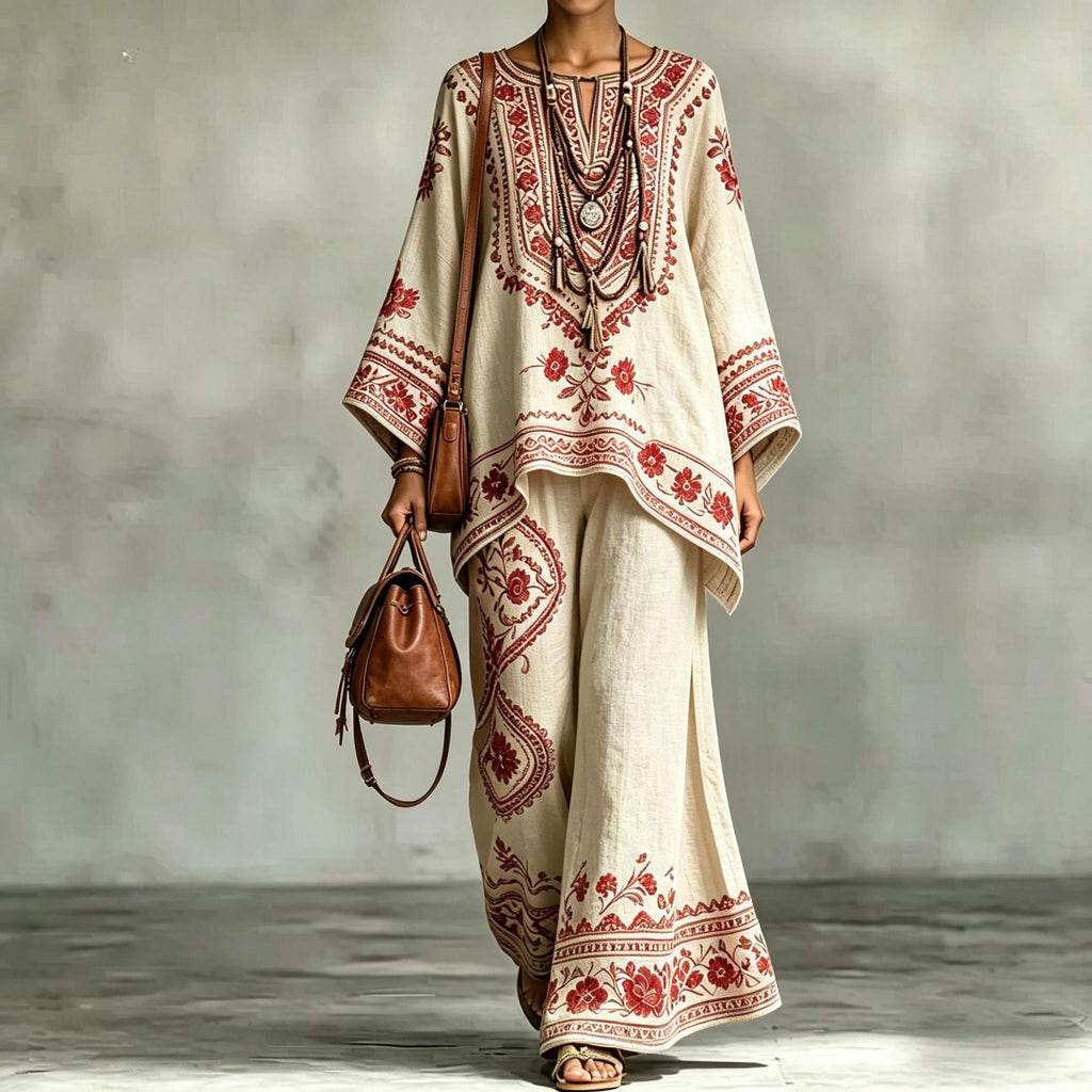 Women's Fashionable Loose-Fit Printed Long-Sleeve Set طقم نسائي أنيق فضفاض مطبوع بأكمام طويلة