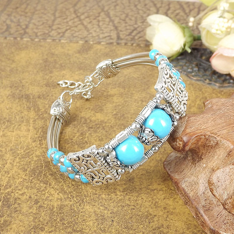 Ethnic-style Vintage Bangle With Exotic Miao Silver Design سوار عتيق الطراز ذو تصميم عرقي مزين بفضة مياو غريبة
