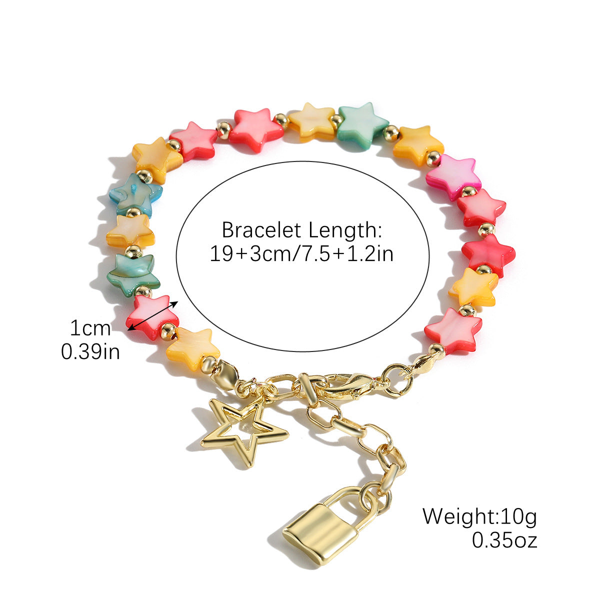 Moon Heart And Five-Pointed Star Natural Shell Bead Bracelet سوار من خرز الصدف الطبيعي على شكل قلب القمر ونجمة خماسية