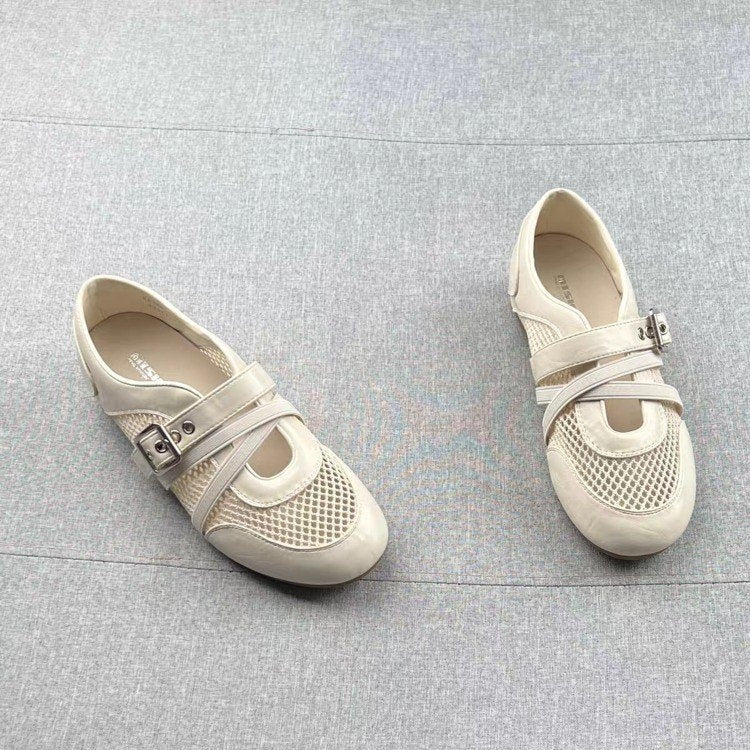 2026 Summer New Korean Style Hollow Mesh Mary Jane Shoes For Women, Fashion Versatile Comfort Soft Flat Loafers أحذية ماري جين النسائية الجديدة ذات الطراز الكوري الصيفي لعام 2026، مصنوعة من شبكة مجوفة، أنيقة ومتعددة الاستخدامات ومريحة وناعمة.