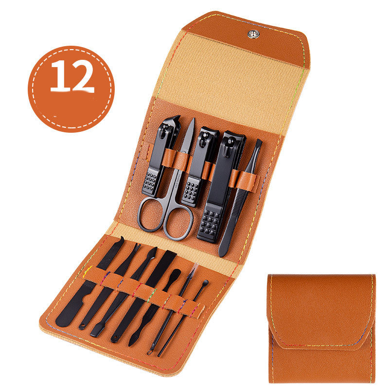 Professional Scissors Nail Clippers Set Ear Spoon Dead Skin Pliers Nail Cutting Pliers Pedicure Knife Nail Groove Trimmers مجموعة مقصات أظافر احترافية، ملعقة أذن، كماشة لإزالة الجلد الميت، كماشة لقص الأظافر، سكين باديكير، أداة تشذيب أخاديد الأظافر