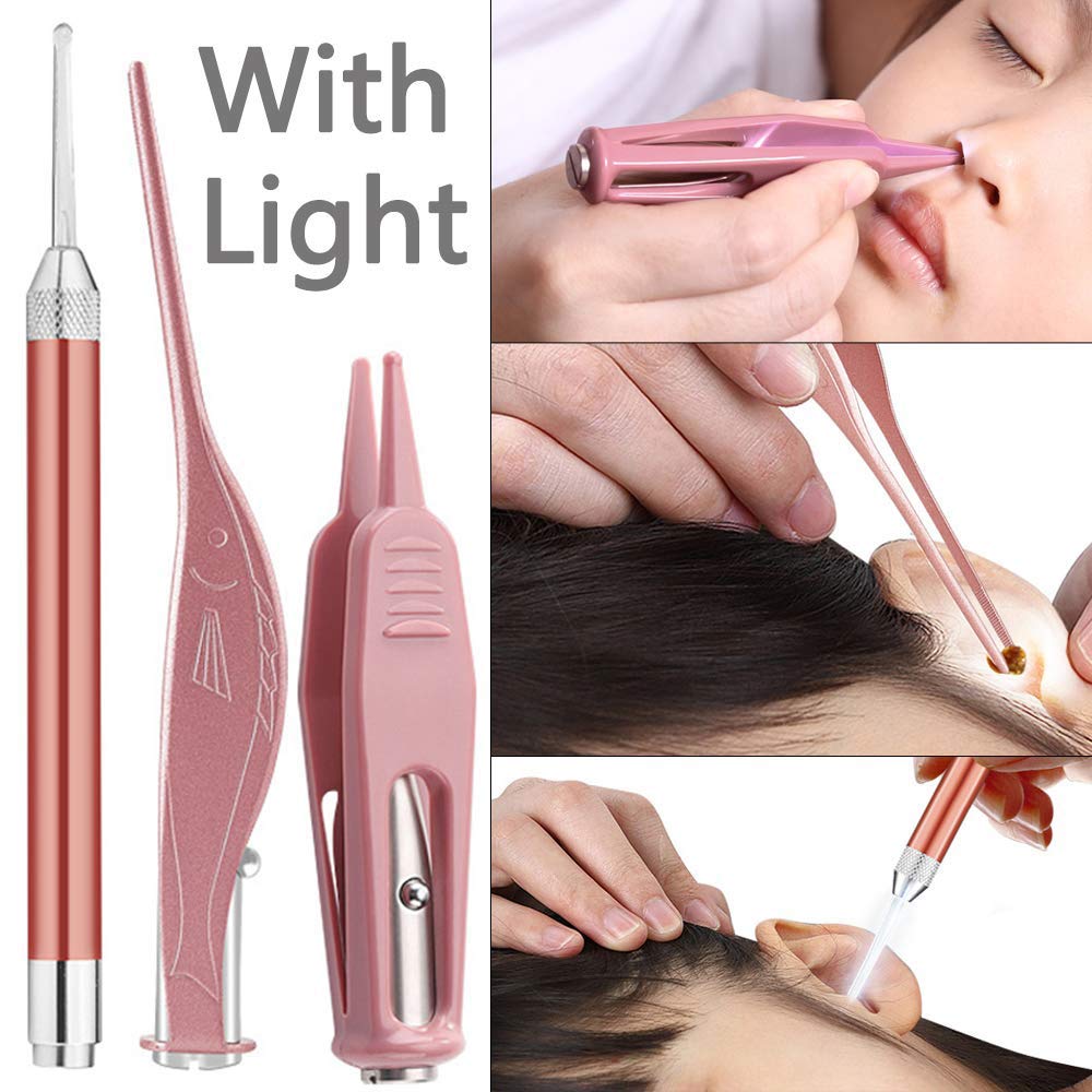 Ear Wax Removal Tool With Light Ear Pick Cleaner Kit For Kids And Adults, Earwax Spoon Digger & Tweezers For Ear Health Care Gift Set With Case أداة إزالة شمع الأذن مع ضوء، طقم تنظيف الأذن للأطفال والكبار