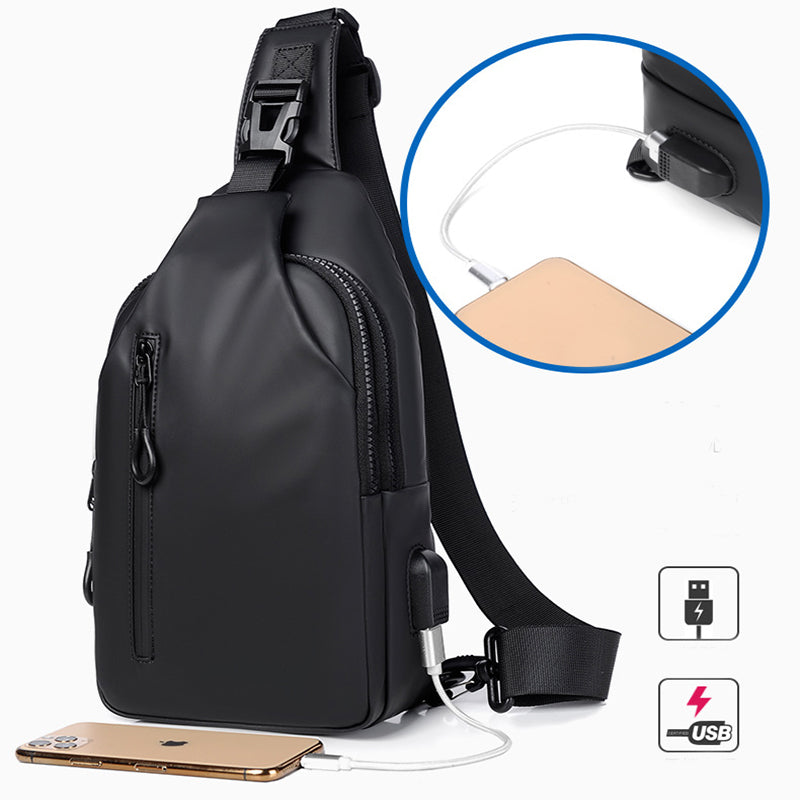 Black Sling Crossbody Backpack Shoulder Bag For Men Chest Bag حقيبة ظهر سوداء بحزام كتف للرجال، حقيبة صدر