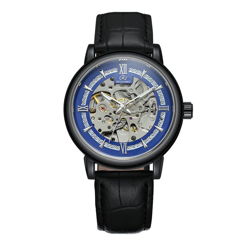European And American-style Mens Fashionable Hollow-out Mechanical Watch ساعة رجالية ميكانيكية أنيقة بتصميم أوروبي وأمريكي