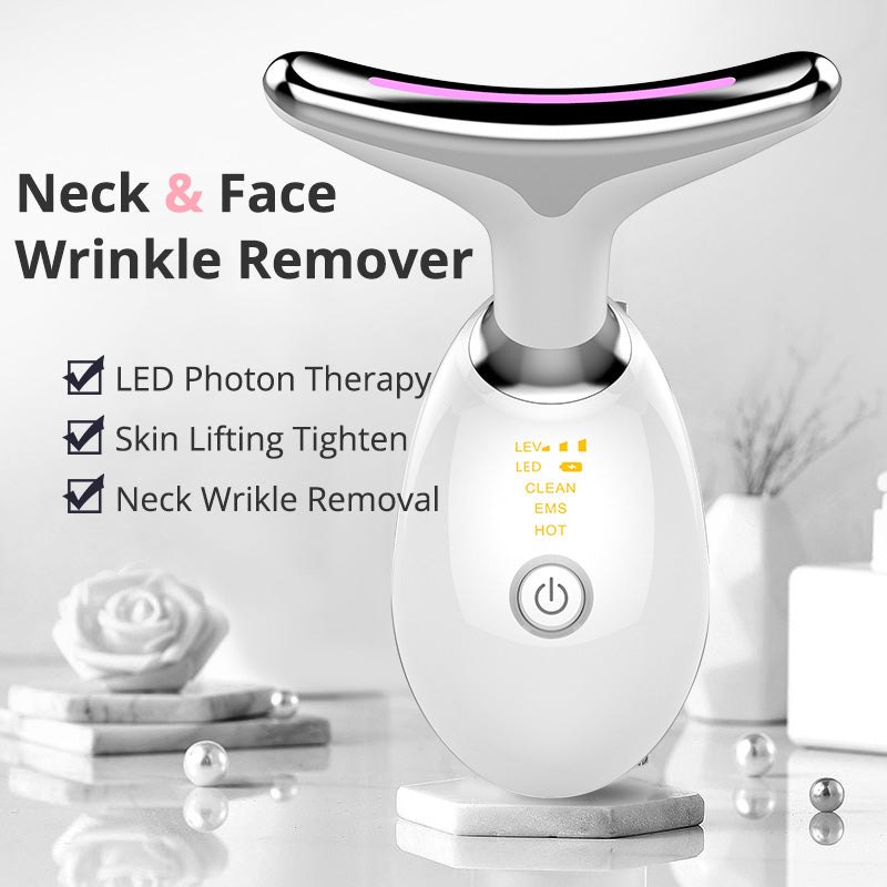 EMS Thermal Neck Lifting And Tighten Massager Electric Microcurrent Wrinkle Remover جهاز تدليك حراري لشدّ الرقبة ورفعها بتقنية EMS، مزيل للتجاعيد يعمل بالتيار الكهربائي الدقيق
