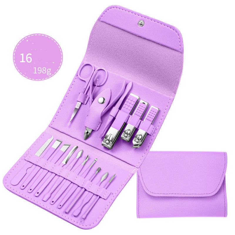 Professional Scissors Nail Clippers Set Ear Spoon Dead Skin Pliers Nail Cutting Pliers Pedicure Knife Nail Groove Trimmers مجموعة مقصات أظافر احترافية، ملعقة أذن، كماشة لإزالة الجلد الميت، كماشة لقص الأظافر، سكين باديكير، أداة تشذيب أخاديد الأظافر
