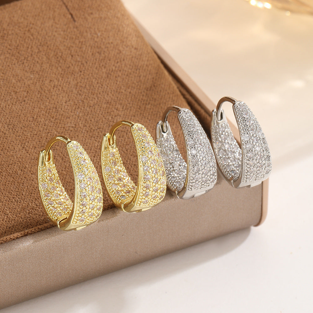 U-shaped Zircon Ear Clips Light Luxury Geometric Minimalist Copper Earrings أقراط أذن من الزركون على شكل حرف U، بتصميم هندسي بسيط فاخر من النحاس