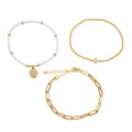 Adjustable Multi-Layer Gold Bead Heart Charm Bracelet سوار قابل للتعديل متعدد الطبقات مزين بخرز ذهبي على شكل قلب