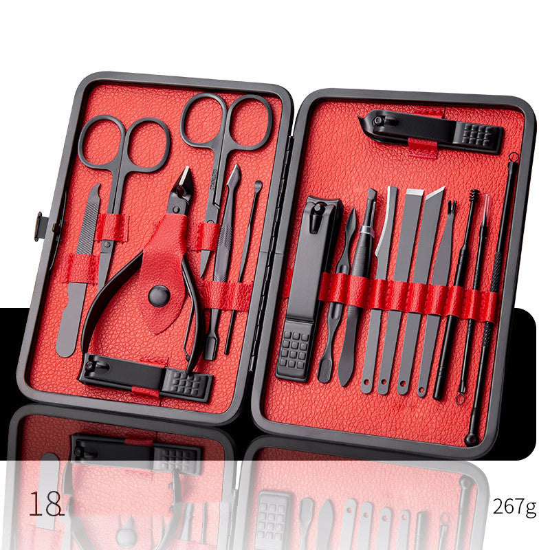 Professional Scissors Nail Clippers Set Ear Spoon Dead Skin Pliers Nail Cutting Pliers Pedicure Knife Nail Groove Trimmers مجموعة مقصات أظافر احترافية، ملعقة أذن، كماشة لإزالة الجلد الميت، كماشة لقص الأظافر، سكين باديكير، أداة تشذيب أخاديد الأظافر