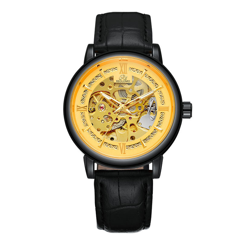 European And American-style Mens Fashionable Hollow-out Mechanical Watch ساعة رجالية ميكانيكية أنيقة بتصميم أوروبي وأمريكي