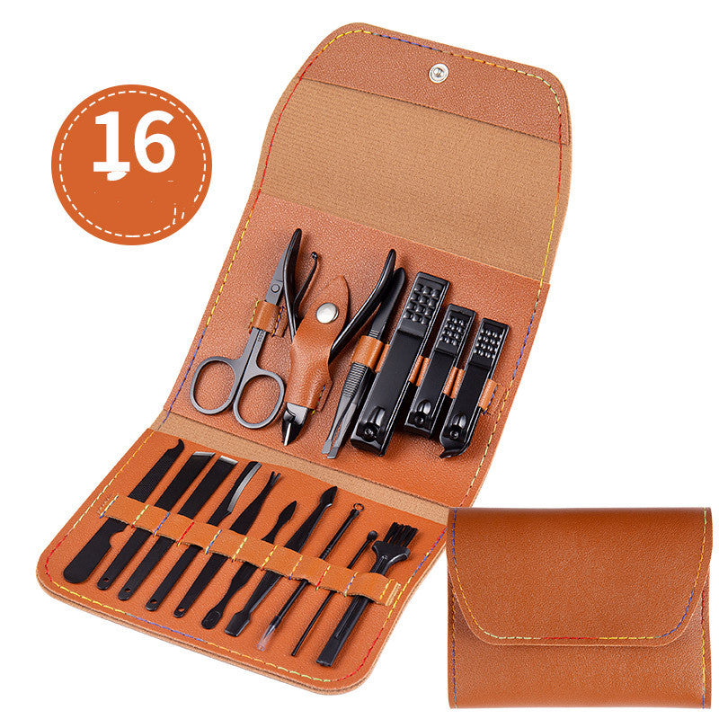 Professional Scissors Nail Clippers Set Ear Spoon Dead Skin Pliers Nail Cutting Pliers Pedicure Knife Nail Groove Trimmers مجموعة مقصات أظافر احترافية، ملعقة أذن، كماشة لإزالة الجلد الميت، كماشة لقص الأظافر، سكين باديكير، أداة تشذيب أخاديد الأظافر