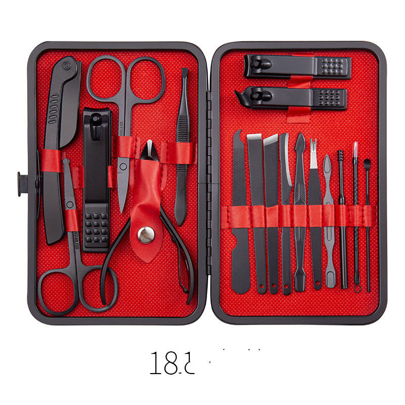 Professional Scissors Nail Clippers Set Ear Spoon Dead Skin Pliers Nail Cutting Pliers Pedicure Knife Nail Groove Trimmers مجموعة مقصات أظافر احترافية، ملعقة أذن، كماشة لإزالة الجلد الميت، كماشة لقص الأظافر، سكين باديكير، أداة تشذيب أخاديد الأظافر