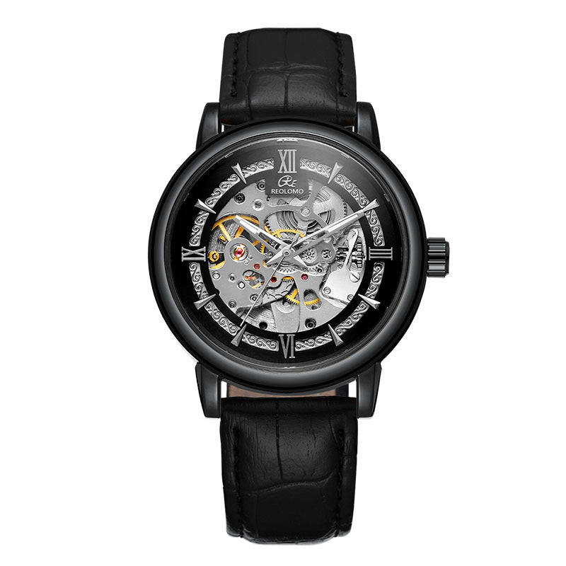 European And American-style Mens Fashionable Hollow-out Mechanical Watch ساعة رجالية ميكانيكية أنيقة بتصميم أوروبي وأمريكي