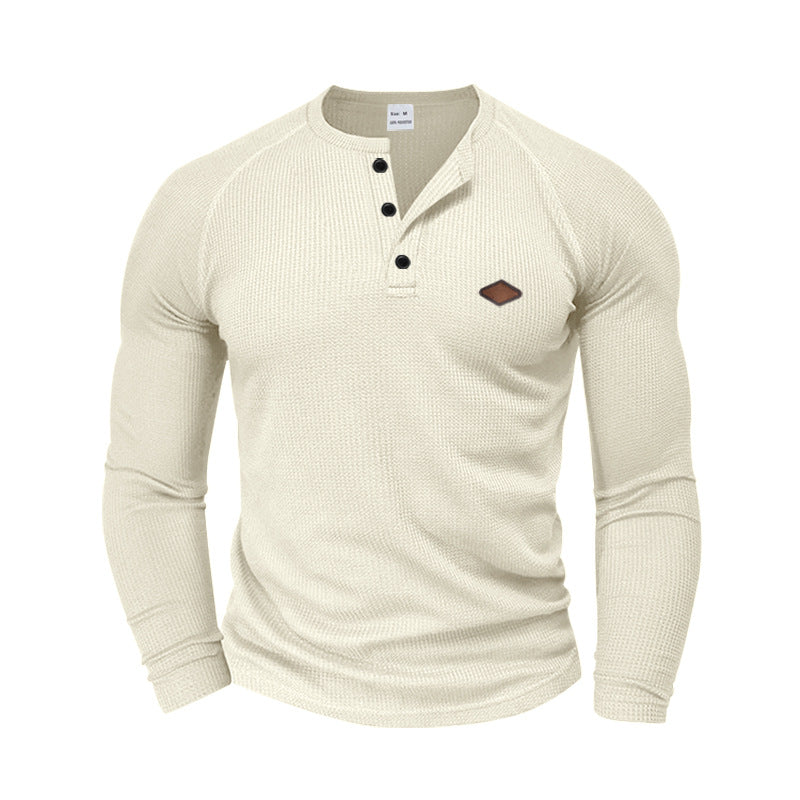 Mens Long-sleeve T-shirt Casual Quick-dry Henley Shirt تيشيرت رجالي بأكمام طويلة، سريع الجفاف، بتصميم هينلي