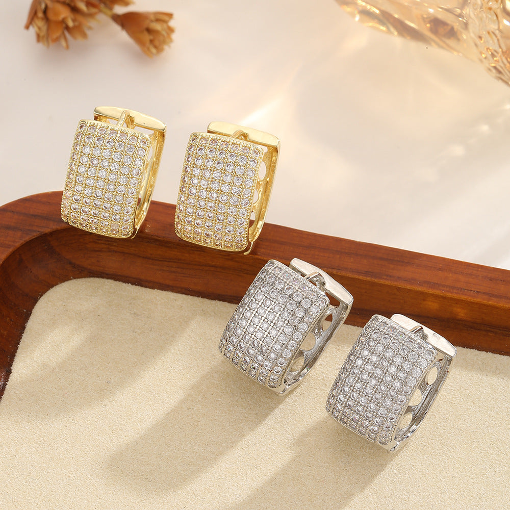 Zircon High-end Square Stud Earrings Fully With Diamonds أقراط زركون مربعة فاخرة مرصعة بالكامل بالألماس