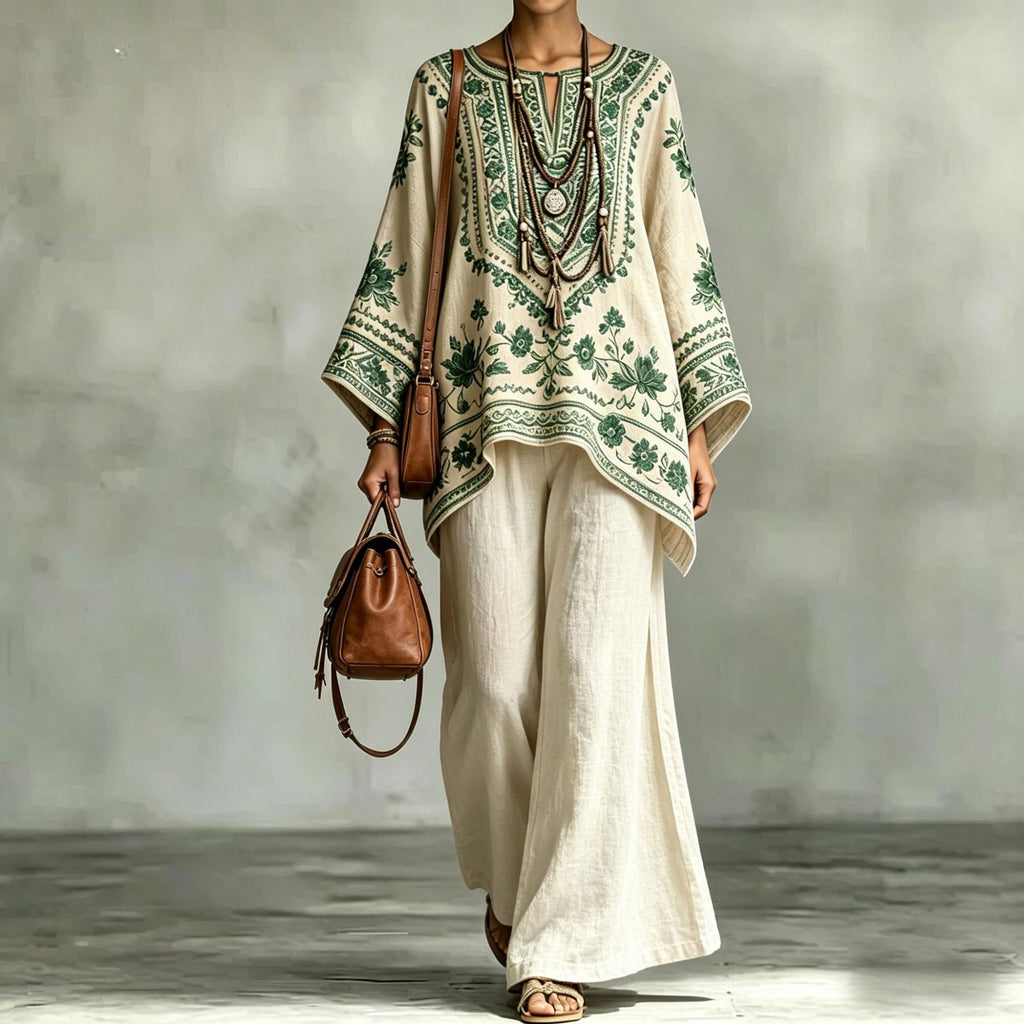 Women's Fashionable Loose-Fit Printed Long-Sleeve Set طقم نسائي أنيق فضفاض مطبوع بأكمام طويلة