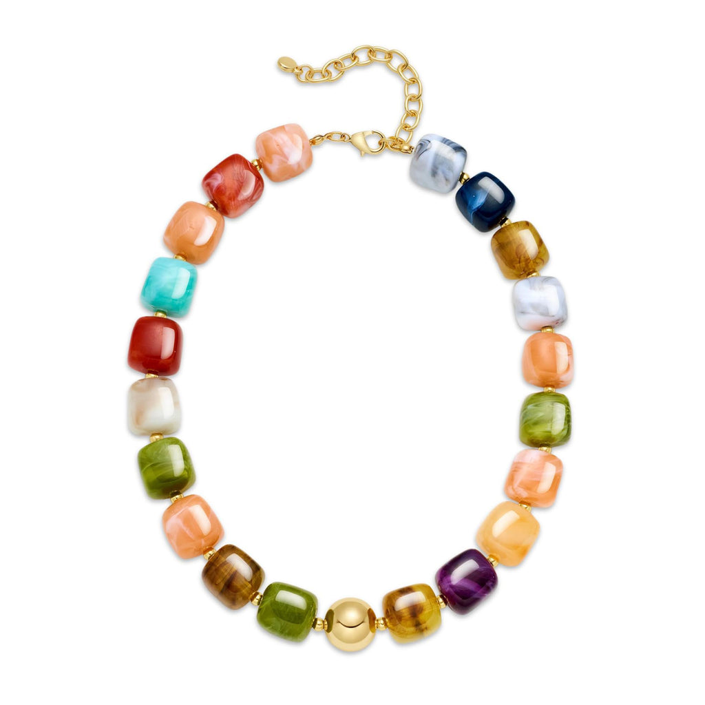 Bohemian-style Multicolor Resin Bead Necklace قلادة من الخرز الراتنجي متعدد الألوان على الطراز البوهيمي