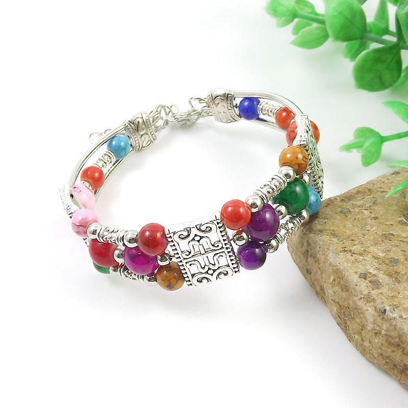Ethnic-style Vintage Bangle With Exotic Miao Silver Design سوار عتيق الطراز ذو تصميم عرقي مزين بفضة مياو غريبة
