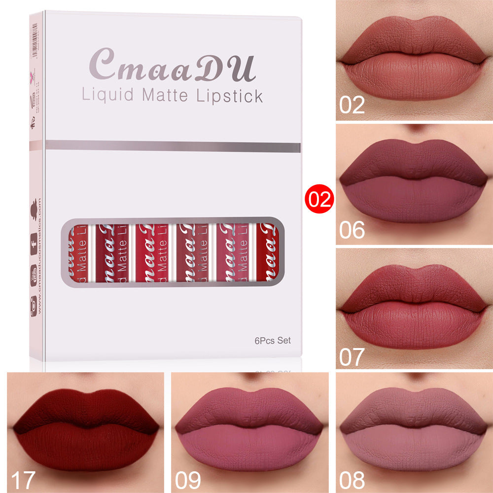 6 Boxes Of Matte Non-stick Cup Waterproof Lipstick Long Lasting Lip Gloss ٦ علب من أحمر الشفاه غير اللامع المقاوم للماء، يدوم طويلاً، ولا يلتصق بالأكواب