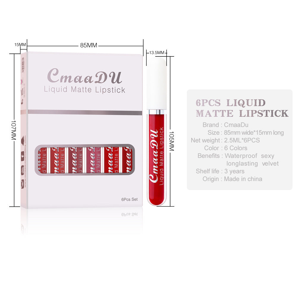 6 Boxes Of Matte Non-stick Cup Waterproof Lipstick Long Lasting Lip Gloss ٦ علب من أحمر الشفاه غير اللامع المقاوم للماء، يدوم طويلاً، ولا يلتصق بالأكواب