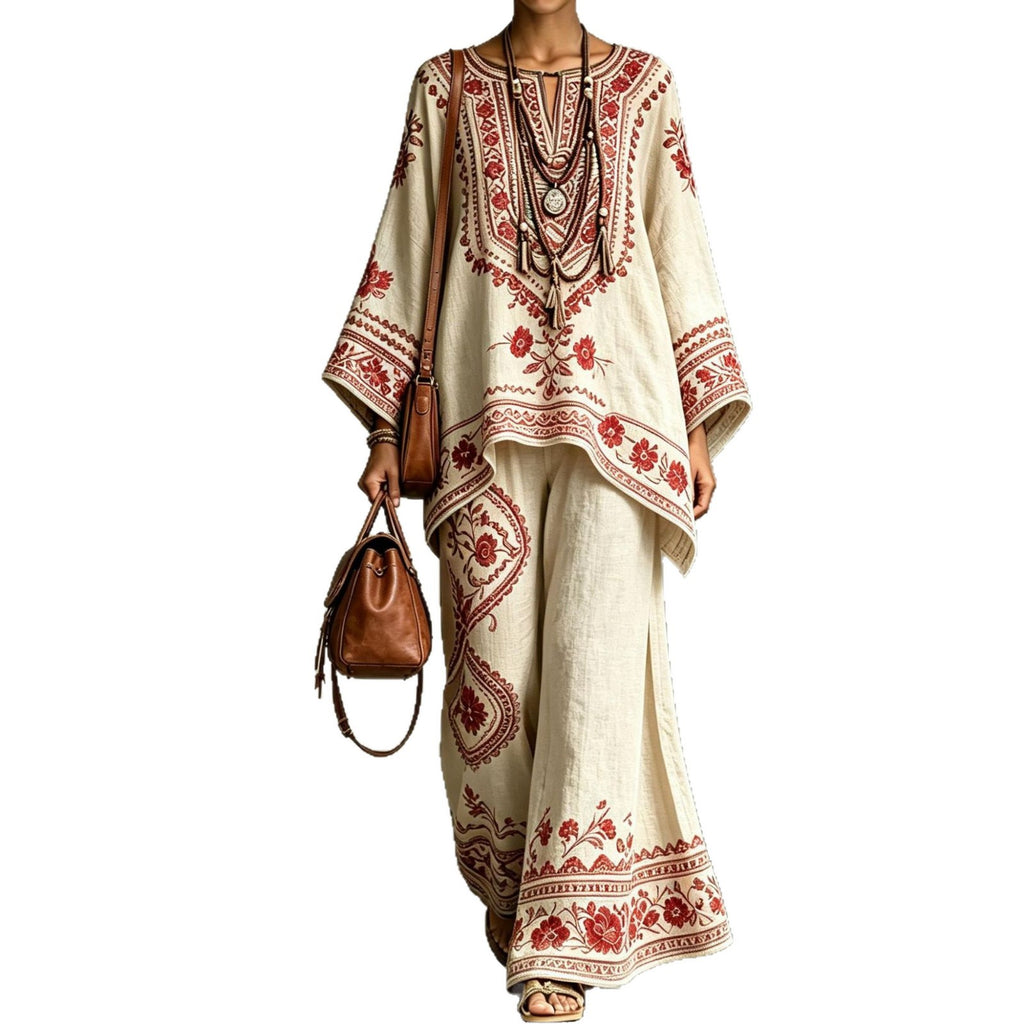 Women's Fashionable Loose-Fit Printed Long-Sleeve Set طقم نسائي أنيق فضفاض مطبوع بأكمام طويلة