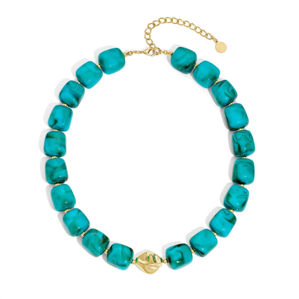 Bohemian-style Multicolor Resin Bead Necklace قلادة من الخرز الراتنجي متعدد الألوان على الطراز البوهيمي
