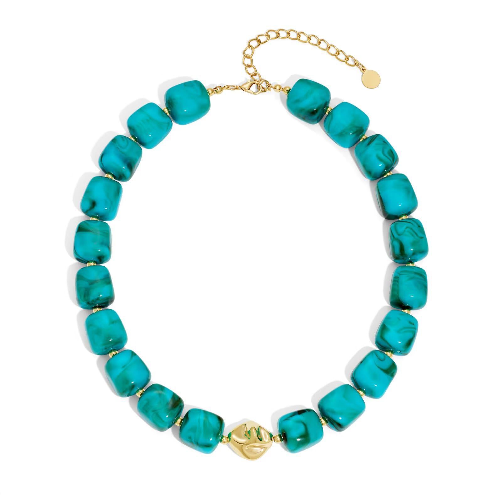 Bohemian-style Multicolor Resin Bead Necklace قلادة من الخرز الراتنجي متعدد الألوان على الطراز البوهيمي