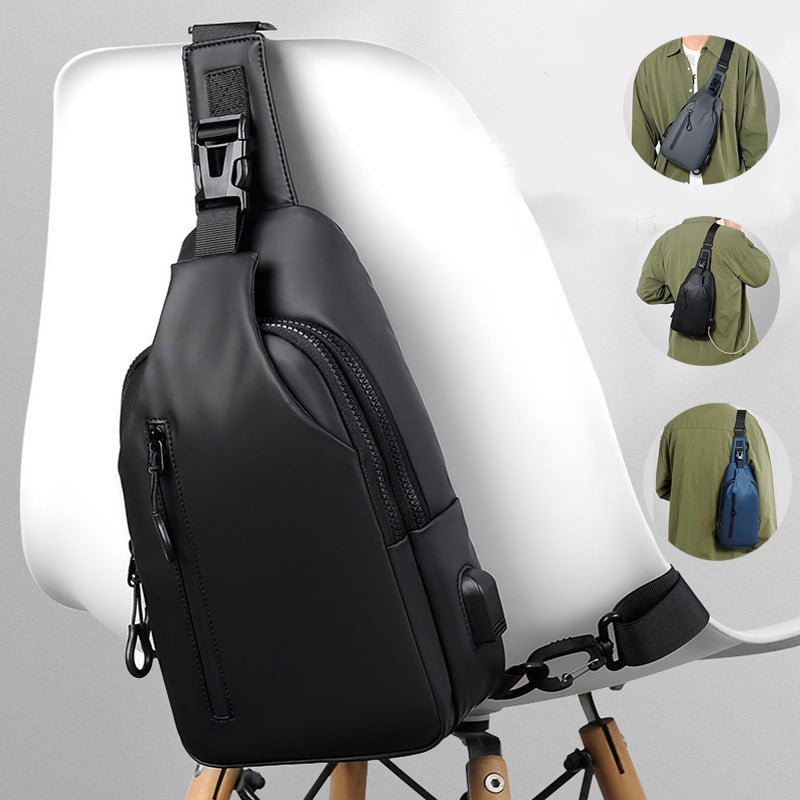 Black Sling Crossbody Backpack Shoulder Bag For Men Chest Bag حقيبة ظهر سوداء بحزام كتف للرجال، حقيبة صدر