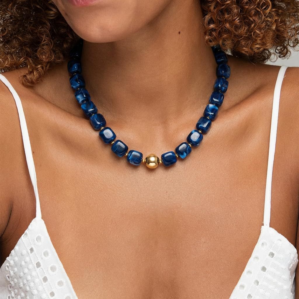 Bohemian-style Multicolor Resin Bead Necklace قلادة من الخرز الراتنجي متعدد الألوان على الطراز البوهيمي