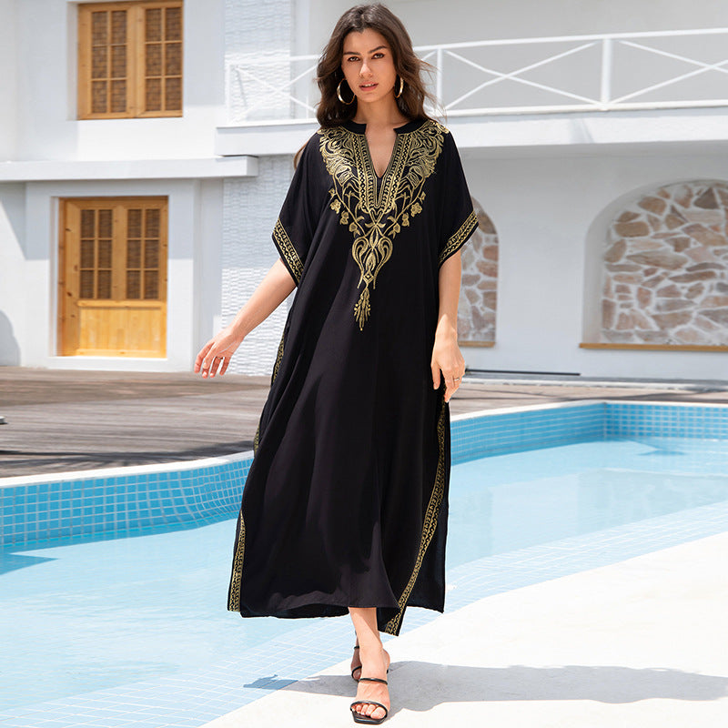 Rayon Embroidered Beach Sun Protection Clothing Dress Women فستان نسائي مطرز من قماش الرايون لحماية البشرة من الشمس أثناء الشاطئ