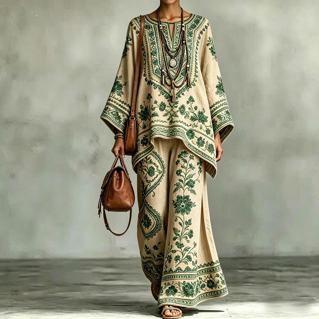 Women's Fashionable Loose-Fit Printed Long-Sleeve Set طقم نسائي أنيق فضفاض مطبوع بأكمام طويلة