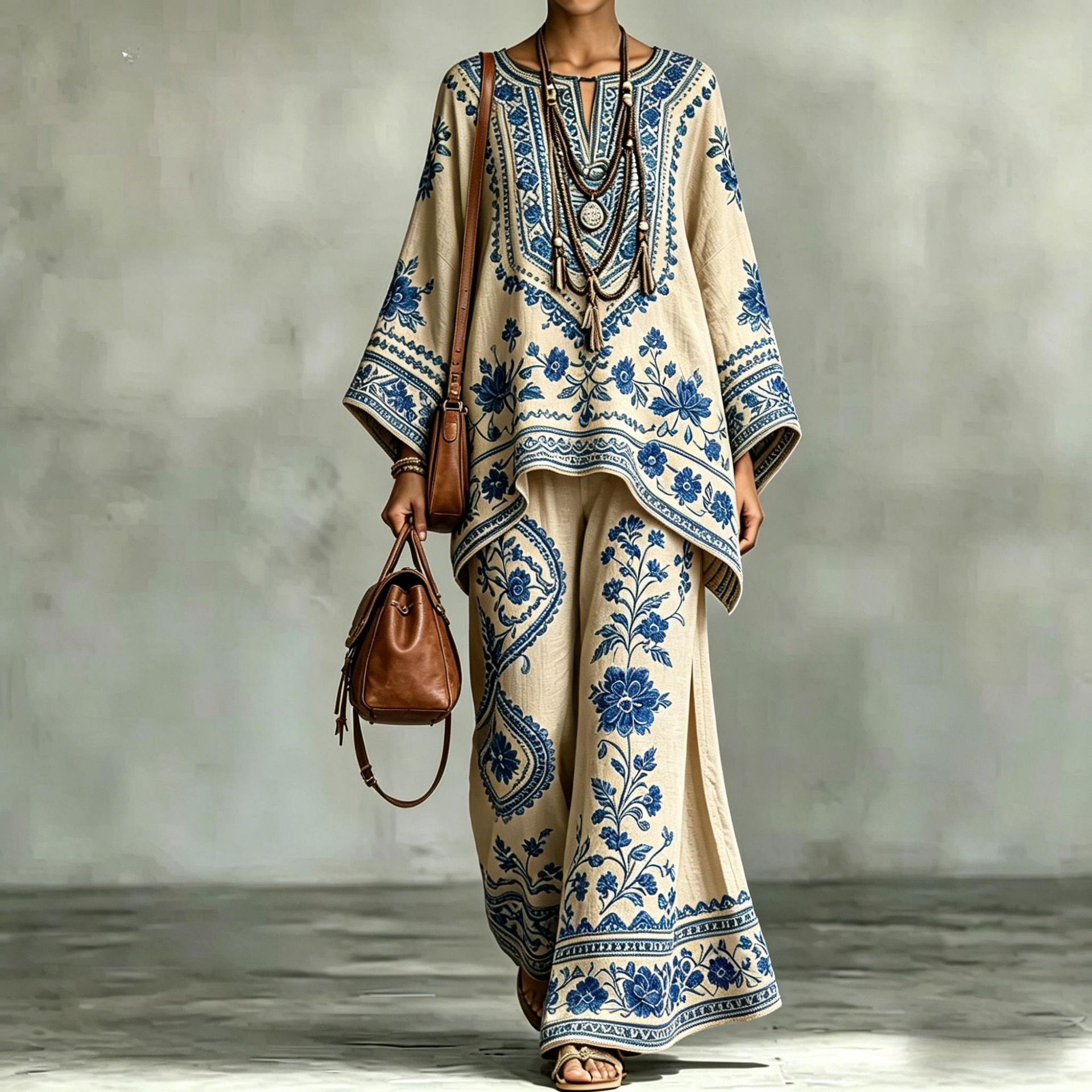 Women's Fashionable Loose-Fit Printed Long-Sleeve Set طقم نسائي أنيق فضفاض مطبوع بأكمام طويلة