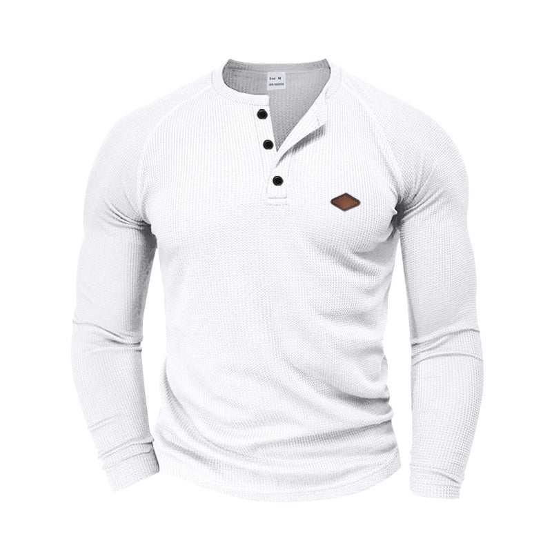 Mens Long-sleeve T-shirt Casual Quick-dry Henley Shirt تيشيرت رجالي بأكمام طويلة، سريع الجفاف، بتصميم هينلي