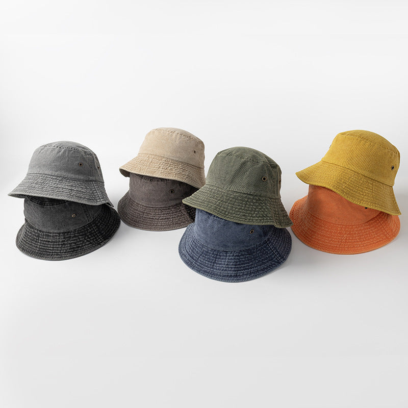 Personalized Distressed Simple Solid-Colored Bucket Hat قبعة دلو بسيطة بلون موحد بتصميم عتيق ومخصصة