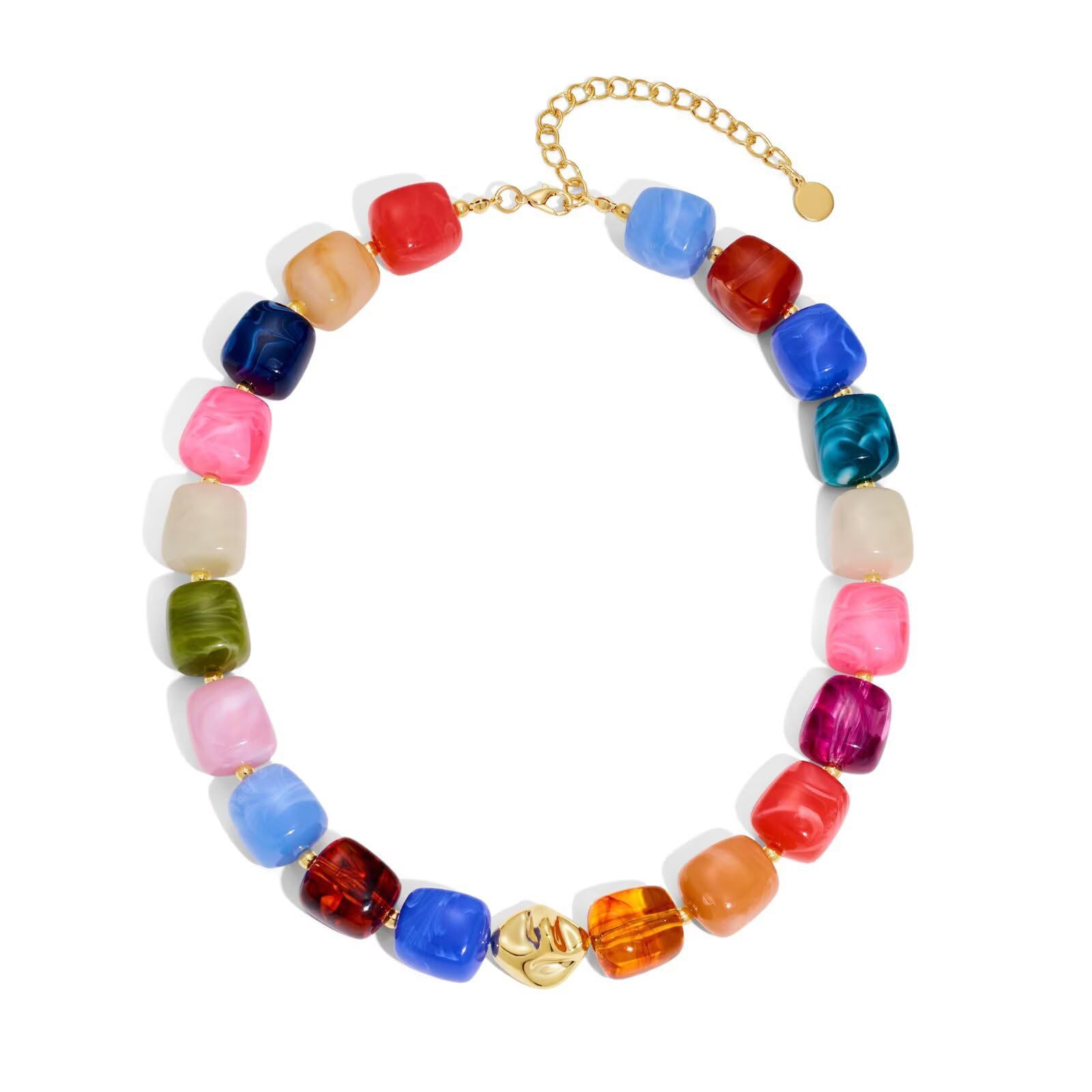 Bohemian-style Multicolor Resin Bead Necklace قلادة من الخرز الراتنجي متعدد الألوان على الطراز البوهيمي