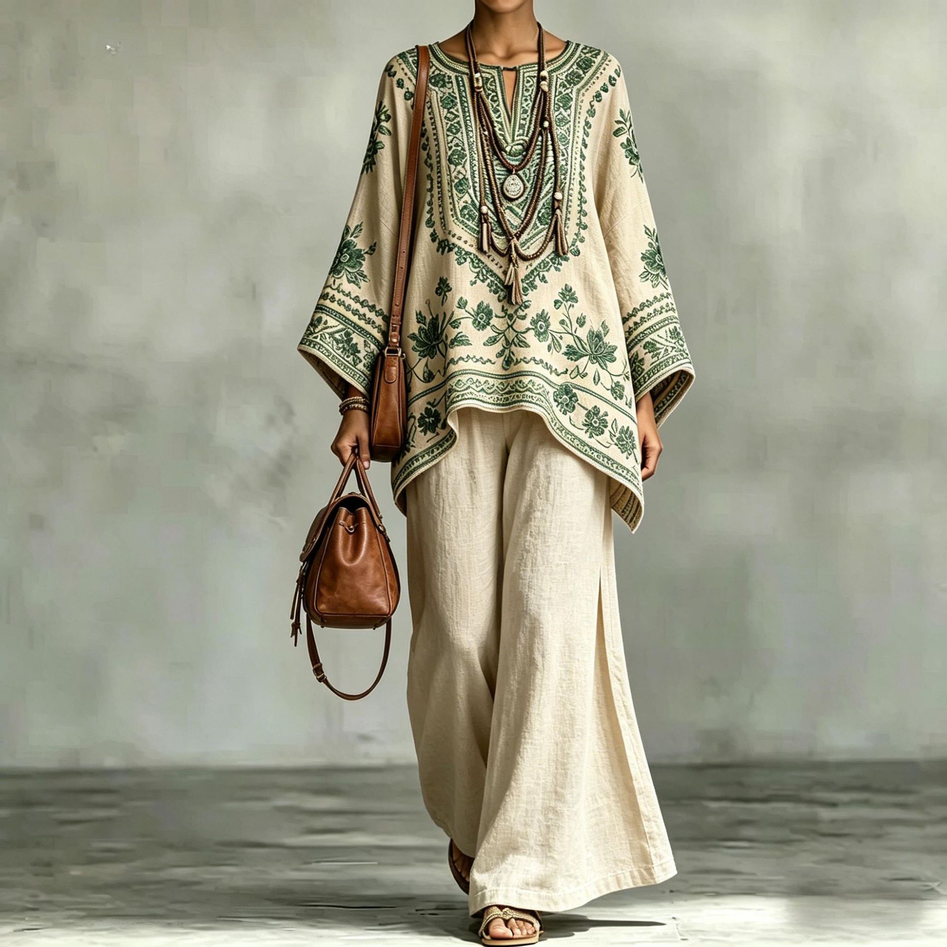 Women's Fashionable Loose-Fit Printed Long-Sleeve Set طقم نسائي أنيق فضفاض مطبوع بأكمام طويلة