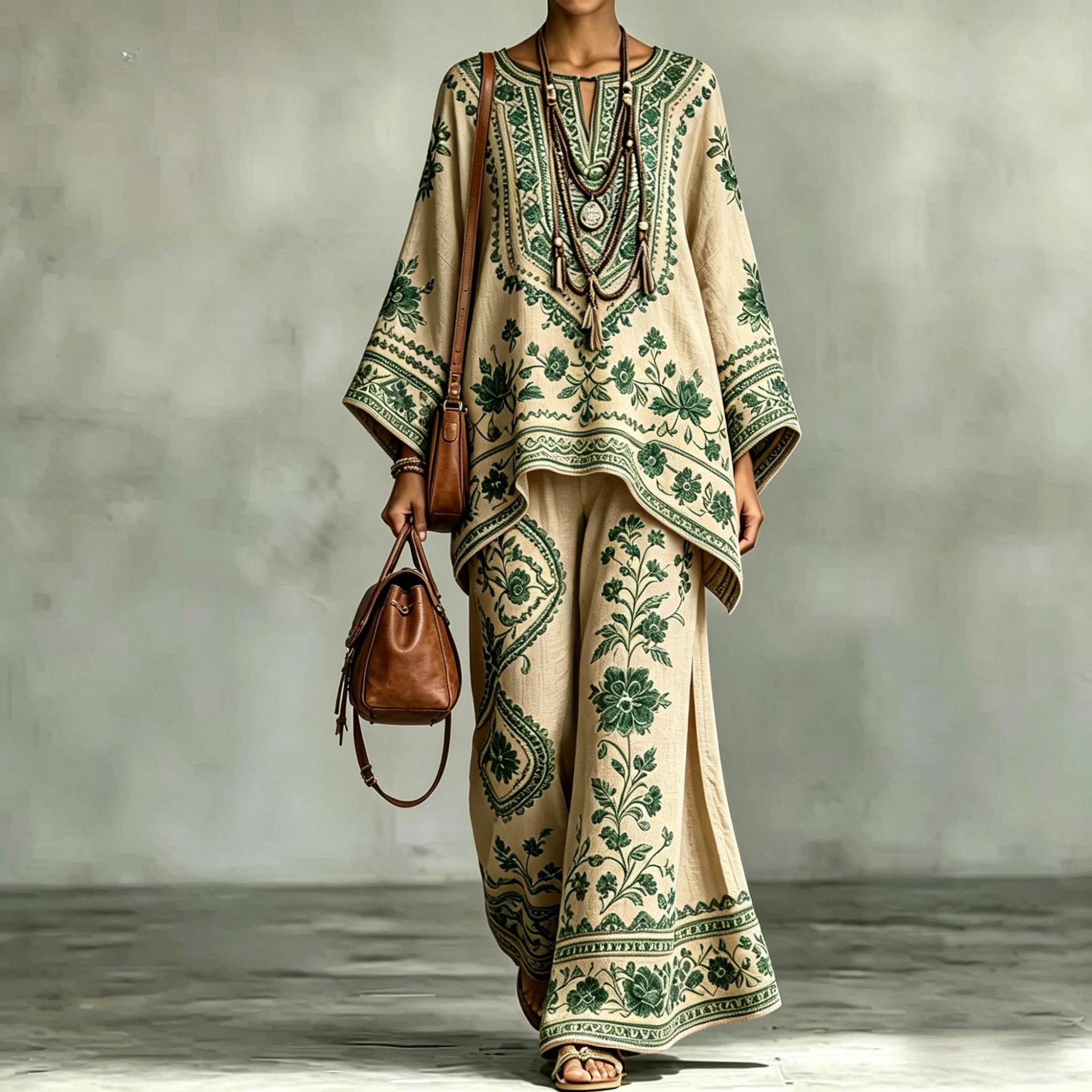 Women's Fashionable Loose-Fit Printed Long-Sleeve Set طقم نسائي أنيق فضفاض مطبوع بأكمام طويلة