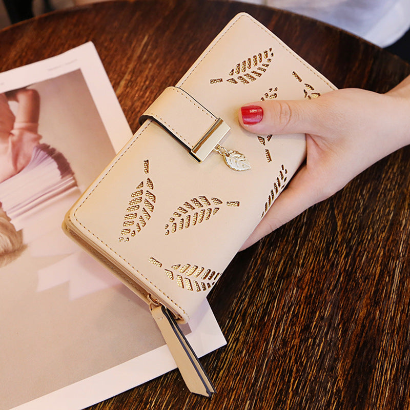 Women's Fashion Long Wallet Clutch - Elegant Hollow Out Leaf Design Zipper Closure Wristlet Handbag With Card Slots & Phone Compartment, Trendy Evening Purse For Ladies & Girls