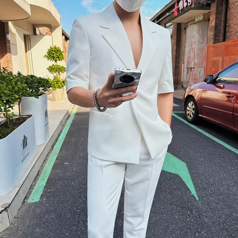 High-end Mens Suit With Three-quarter Sleeves بدلة رجالية فاخرة بأكمام ثلاثة أرباع
