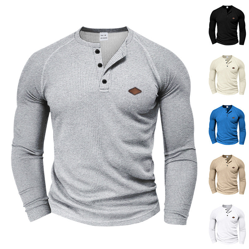 Mens Long-sleeve T-shirt Casual Quick-dry Henley Shirt تيشيرت رجالي بأكمام طويلة، سريع الجفاف، بتصميم هينلي
