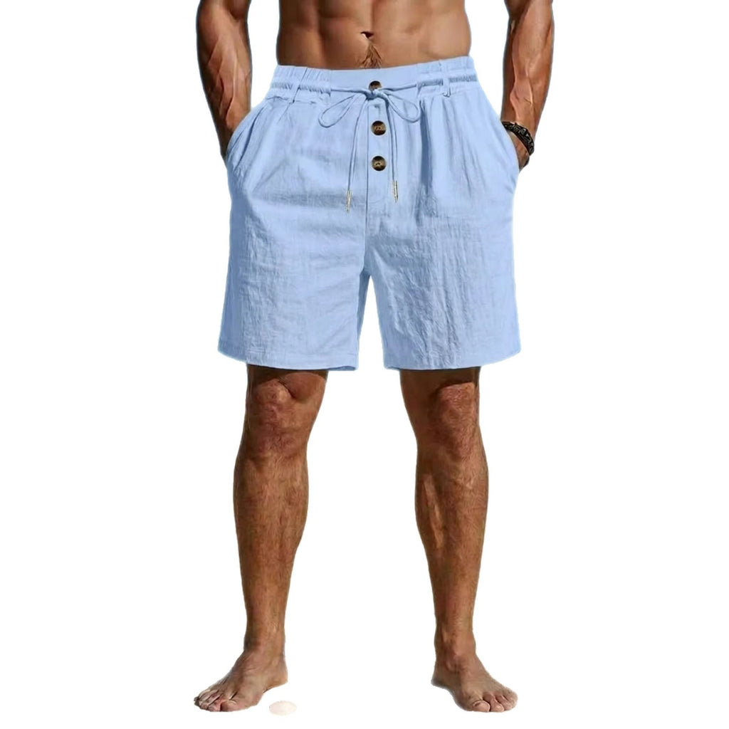 Men's Loose-Fit American-Style Linen Beach Casual Washed Button-Up قميص رجالي فضفاض بنمط أمريكي من الكتان، مناسب للشاطئ، بقصة مريحة وأزرار أمامية.