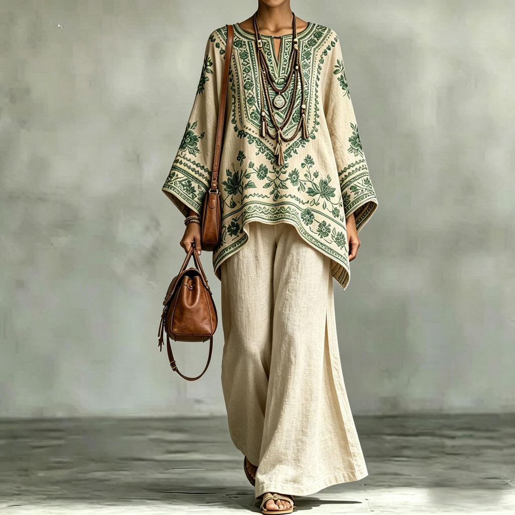 Women's Fashionable Loose-Fit Printed Long-Sleeve Set طقم نسائي أنيق فضفاض مطبوع بأكمام طويلة