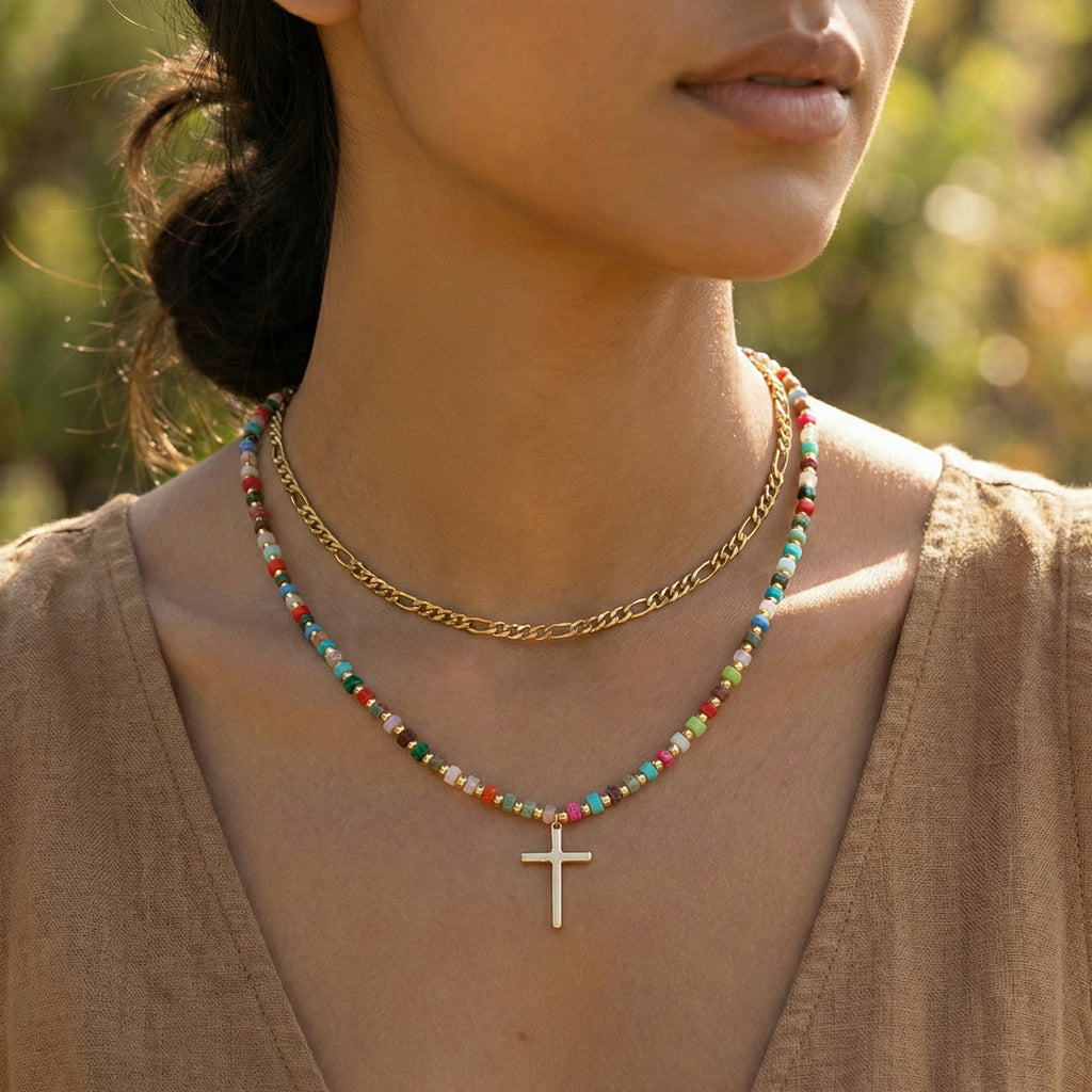 Colorful Beaded Double Layer Necklace قلادة ملونة من الخرز ذات طبقتين