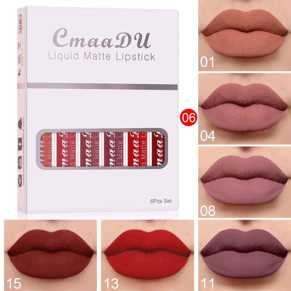 6 Boxes Of Matte Non-stick Cup Waterproof Lipstick Long Lasting Lip Gloss ٦ علب من أحمر الشفاه غير اللامع المقاوم للماء، يدوم طويلاً، ولا يلتصق بالأكواب